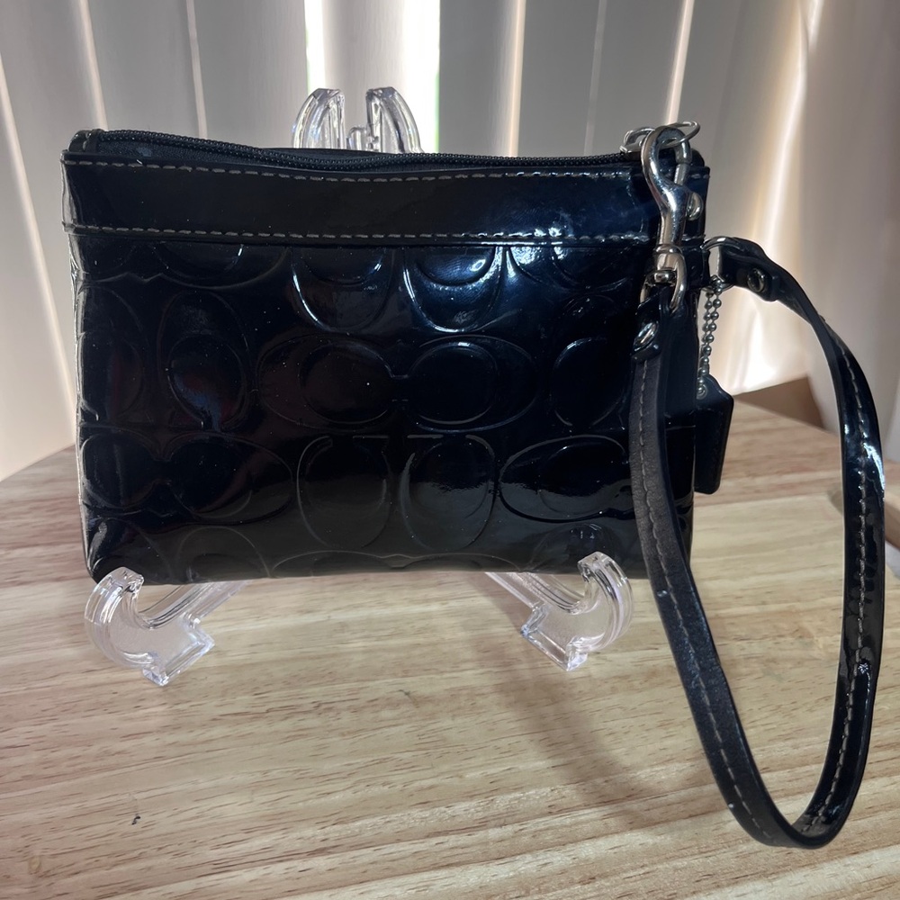 Coach Black Patent Leather Small Wristlet Bag